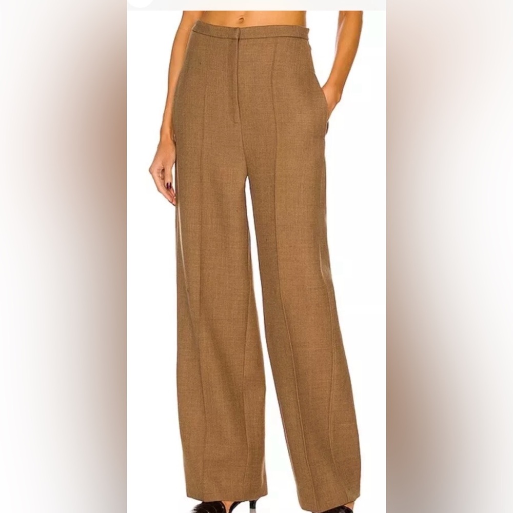 Toteme Wool Wide Leg Business Trousers Size 40 (US 8) Brown Side Back Pockets
